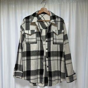Black and White Oversized Flannel Jacket